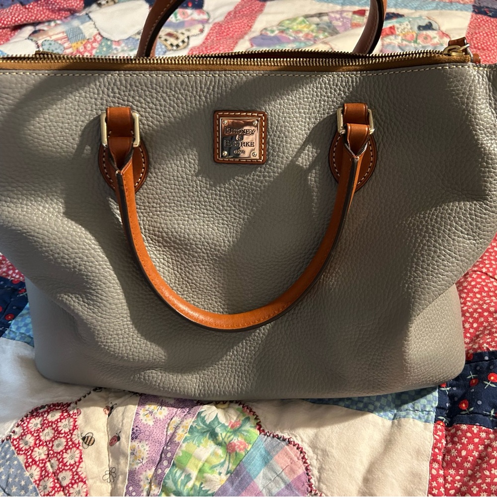 Dooney & Bourke Gray Satchel with Tan Accents